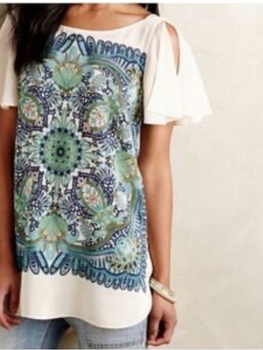Anthropologie Maeve Cream Silk tunic top size XS - Picture 3 of 12